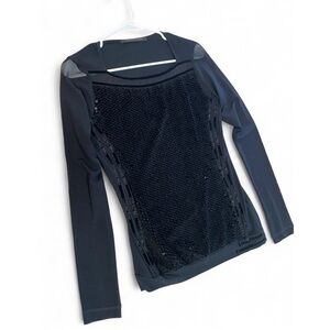 BEATE HEYMANN Sheer Black Long Sleeve Top Sequined Haute Couture Designer Europe